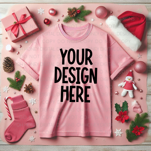 Unbranded Pink T-Shirt Christmas Mockup