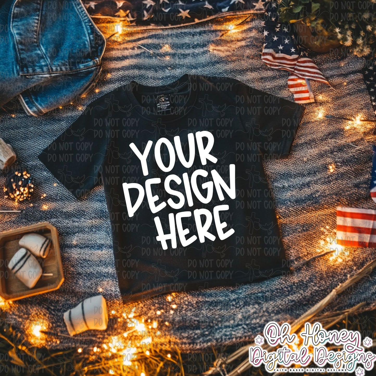 Unbranded Black T-Shirt - 4th of July - Mockup